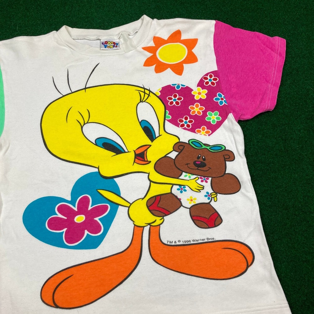 Vintage Looney Tunes Shirt Womens M White 1996 Tweety Bird  Warner‎ Bros Cartoon